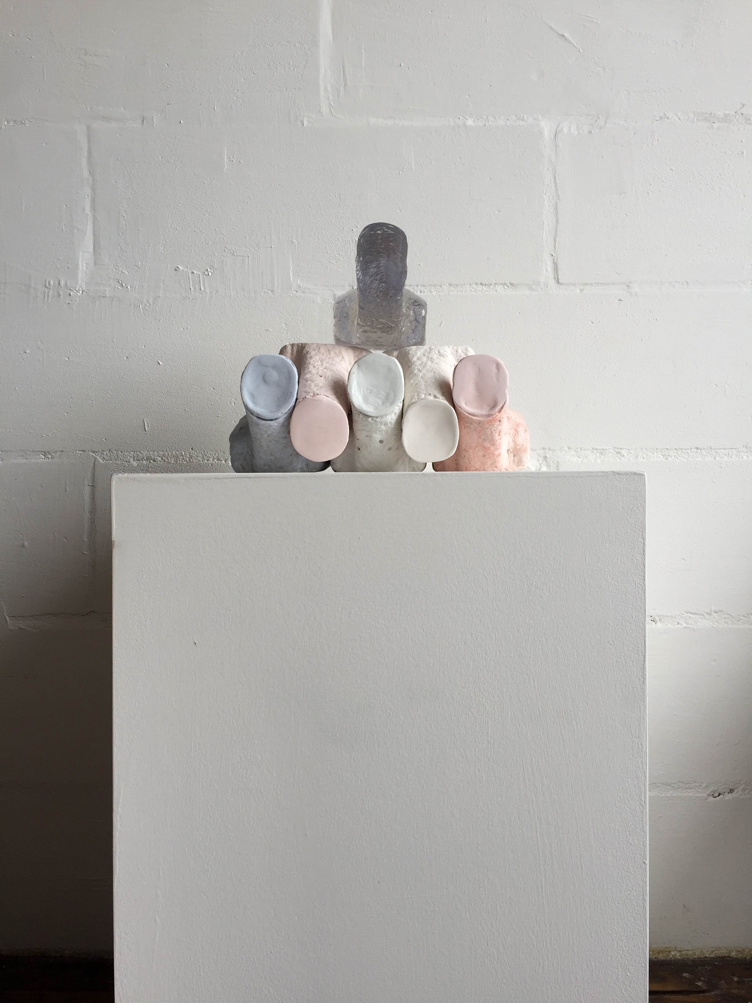 Mundus Transit.   Plaster, resin, wood  91 x 45 x 45cm